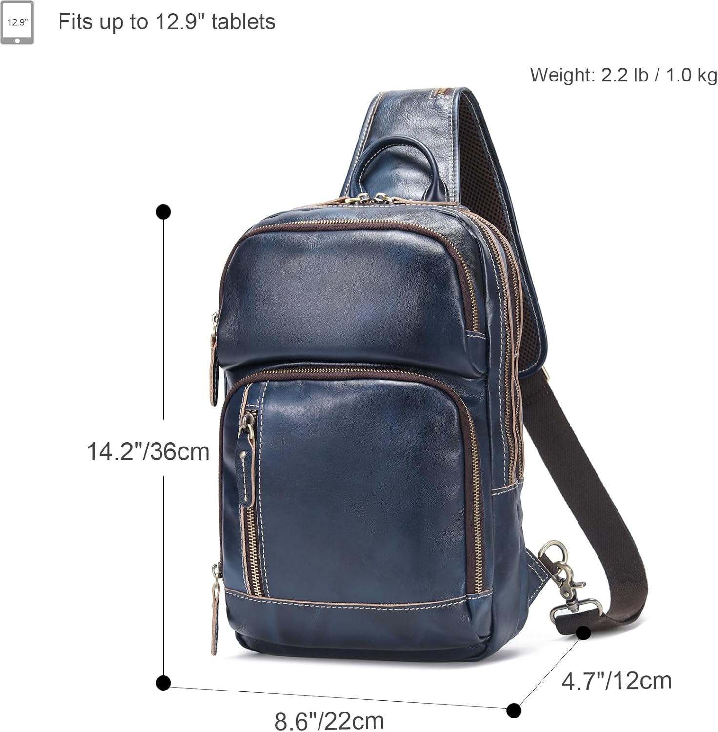 Detalle de LANNSYNE Full Grain Leather Sling Bag for Men – Crossbody Daypack for 12.9" iPad Pro
