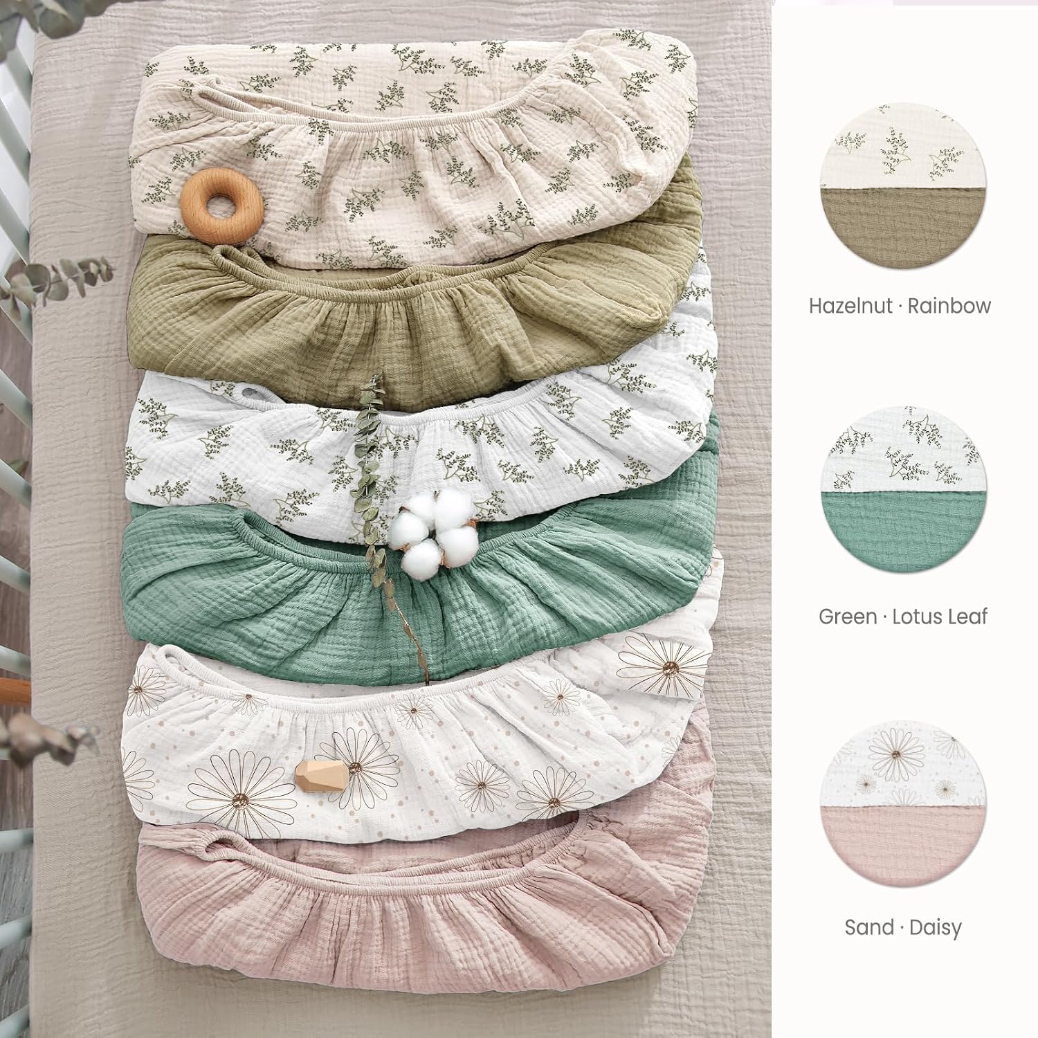 Thumbnail 1 de lulumoon Muslin Crib Sheets, 2-Pack, 100% Cotton, Leaf Print, 28" x 52