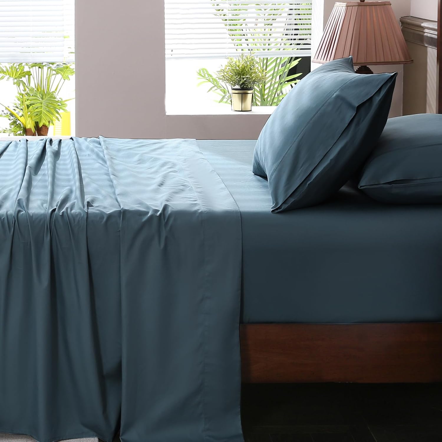 Detalle de Overket Extra Deep Pocket King Cotton Sheet Set, 1000 Thread Count, Lake Blue