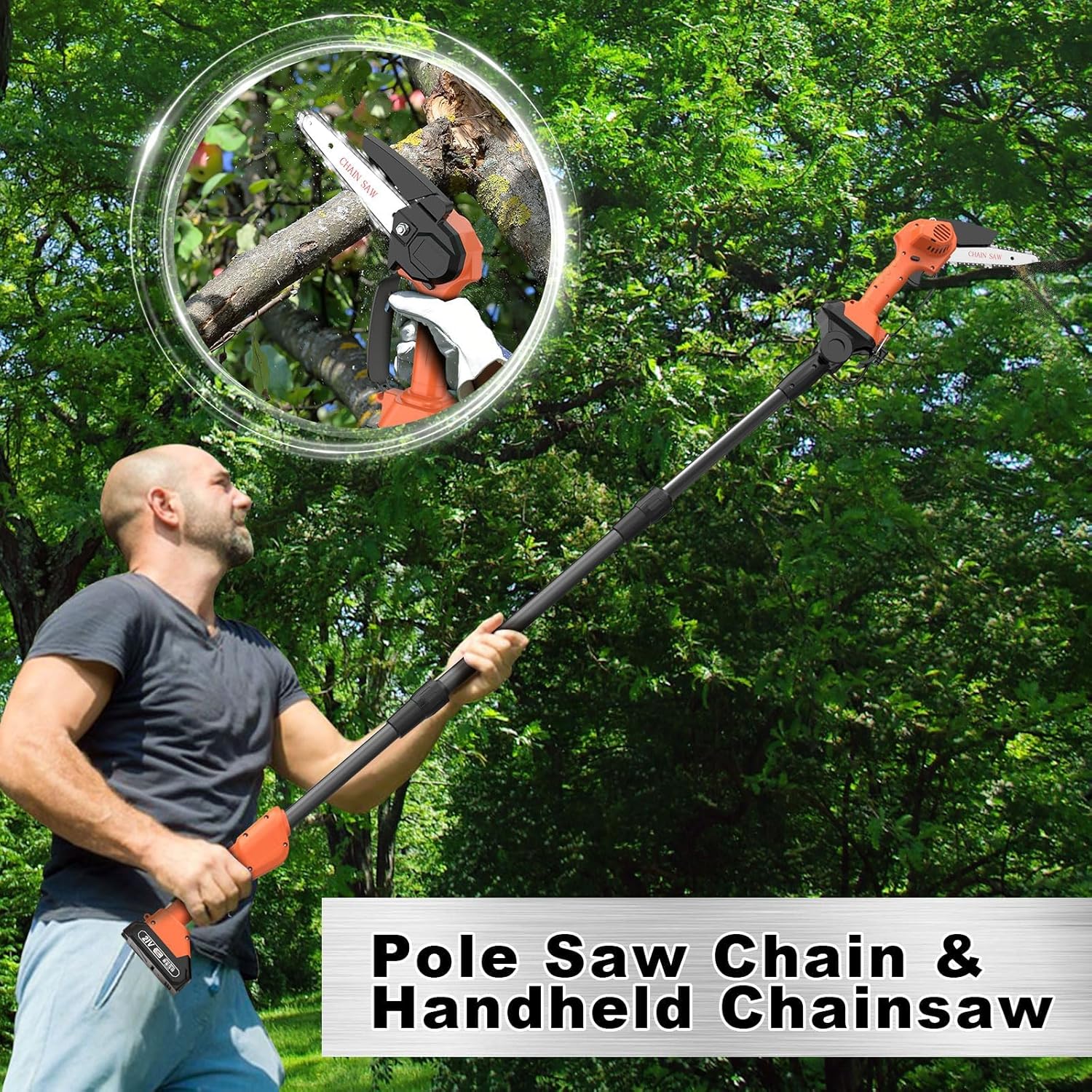 Thumbnail 1 de Cordless Pole Saw 12.47Ft – 2 in 1 Long Reach Saw & Handheld Chainsaw (6'')