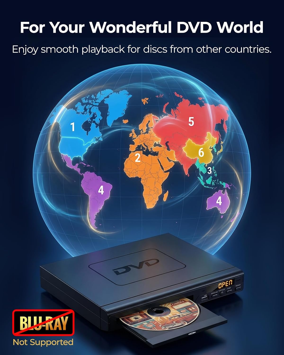 Detalle de Region-Free DVD Player with HDMI, Big-Button Remote, and USB Playback
