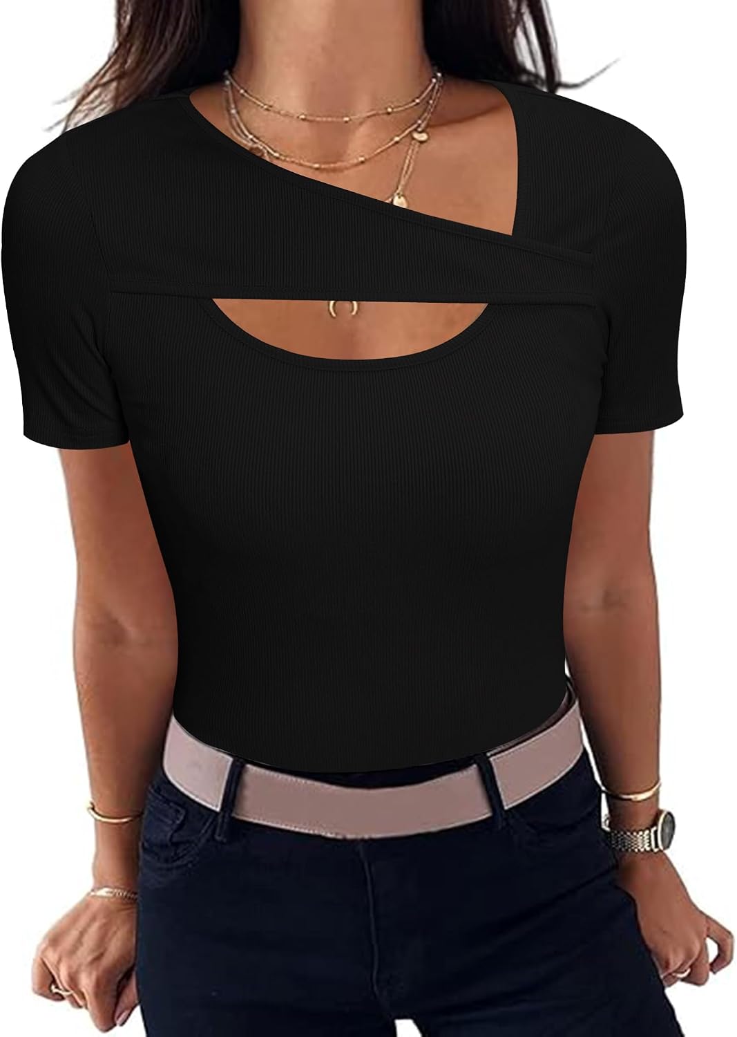 Detalle de Aottori Camiseta Manga Corta Mujer cuello redondo