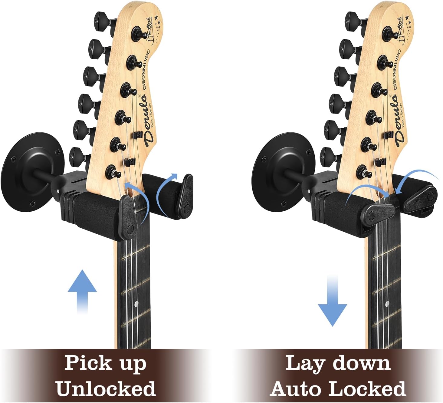 Detalle de OTraki Colgador de Guitarra para Pared con Bloqueo Automático | Soporte duradero para Guitarra, Bajo, Mandolina y Violín