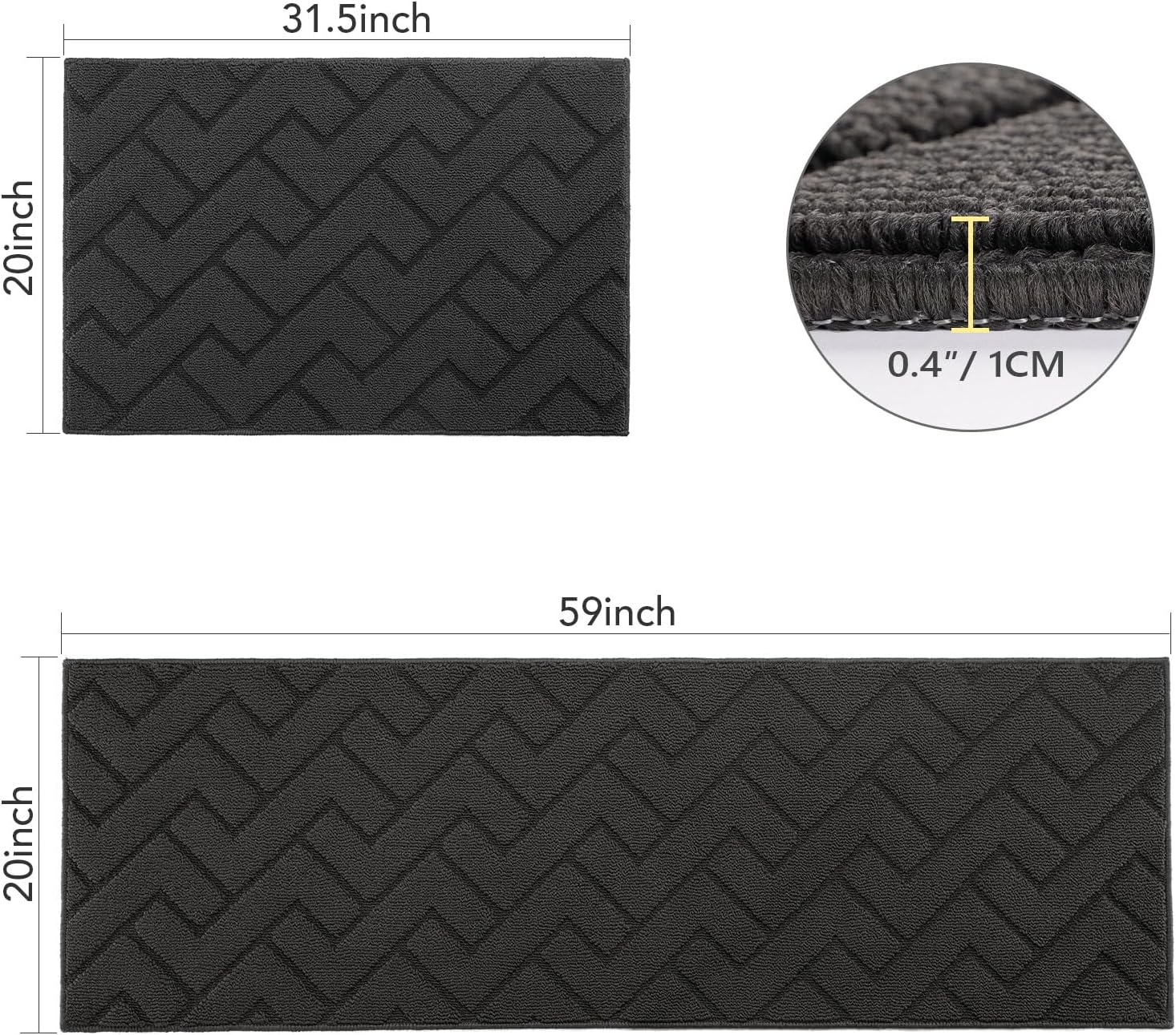 Detalle 2 de hicorfe Kitchen Rugs 20" x 59" & 20" x 31.5" absorbent mats 🧽