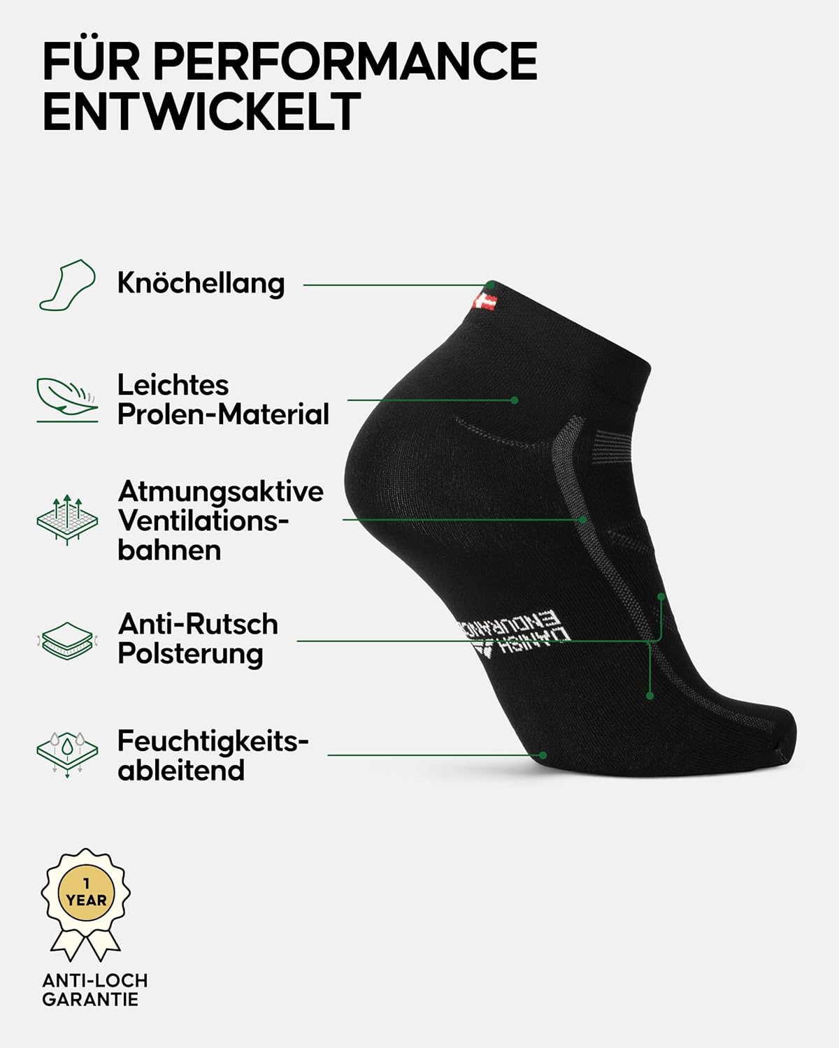 Thumbnail 2 de DANISH ENDURANCE Kurze Fahrradsocken „Kurze“ – gepolsterte Low-Cut Rennrad Socken (3 Paar)
