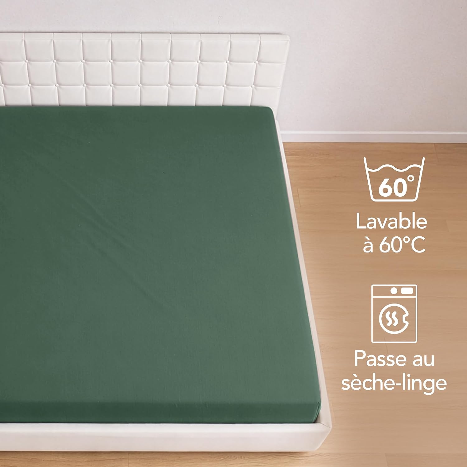 Detalle de Dreamzie Drap housse 180x200 en coton jersey extensible, bonnet 30 cm (vert canard) certifié Oeko-Tex