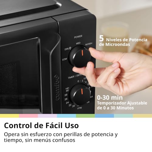 Detalle de COMFEE CMO-MP012ND(BK) Mini horno microondas de 20 L y 700 W, negro