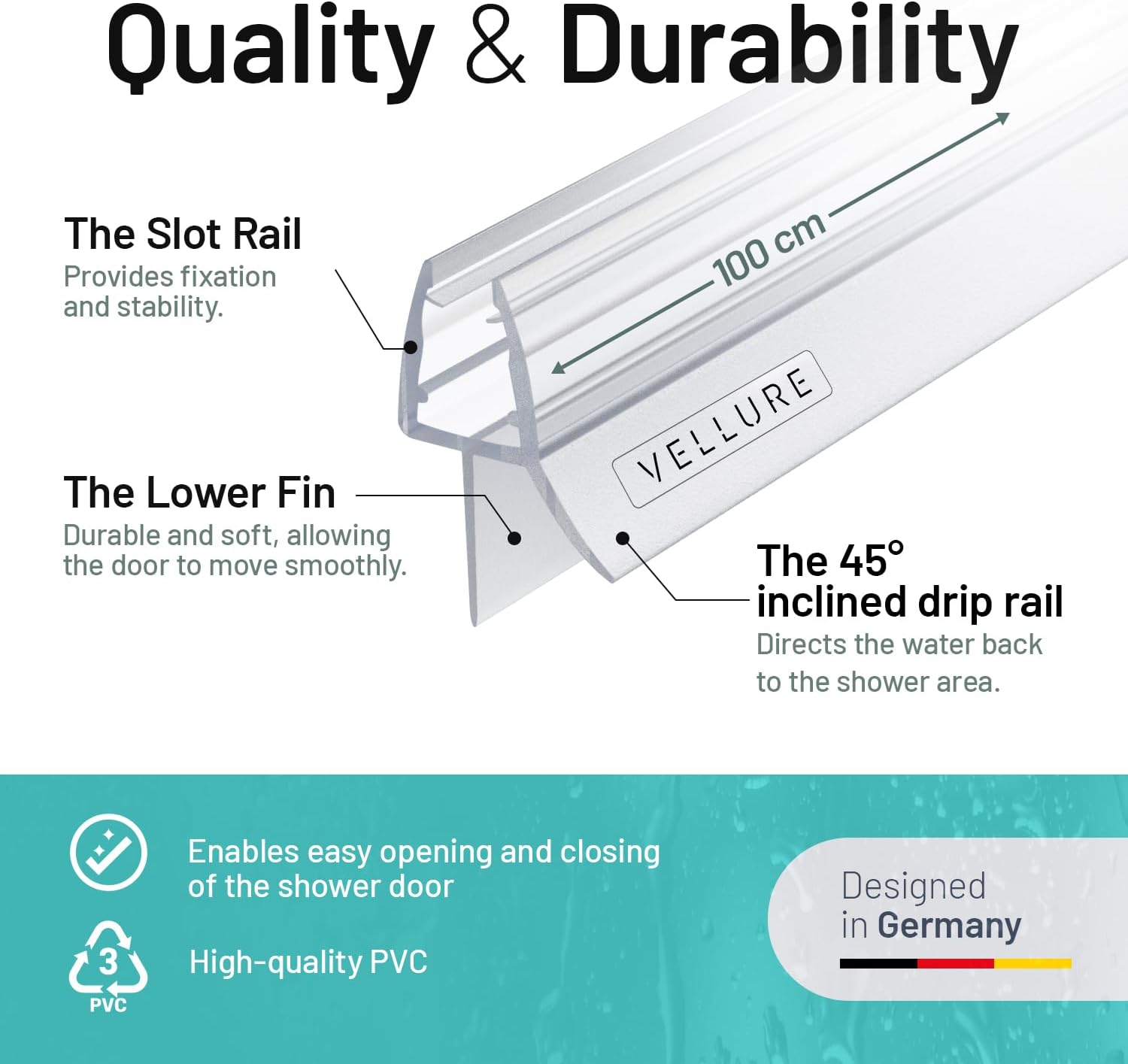 Thumbnail 4 de Vellure 2X Shower Screen Seal Strip for 6 mm glass (up to 90cm) – transparent double-lip PVC