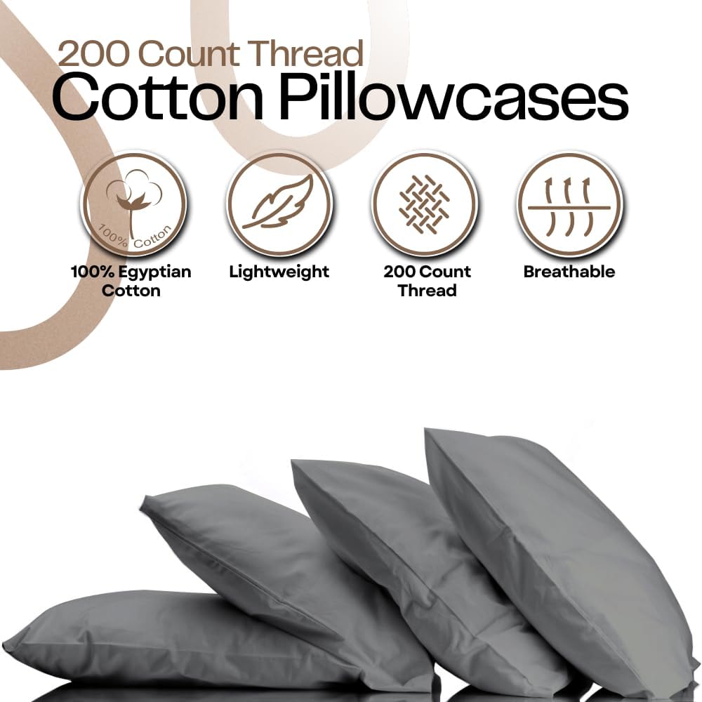 Detalle de Rehan & Co Grey Pillow Cases, 4 Pack (50 x 75 cm) – 200 Thread Count Egyptian Cotton