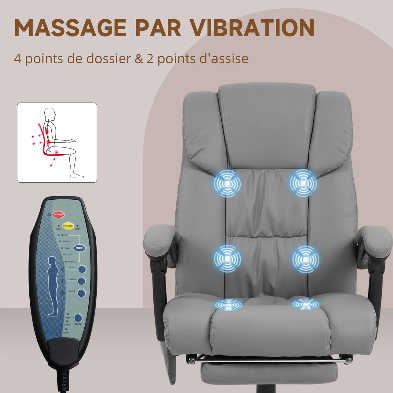 Detalle 2 de Vinsetto Fauteuil de bureau massage 120 kg