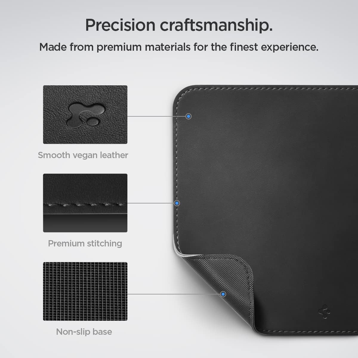 Detalle de Spigen Tapis de souris en cuir PU végan imperméable avec base en gomme antidérapante (Noir) 250 x 200 mm