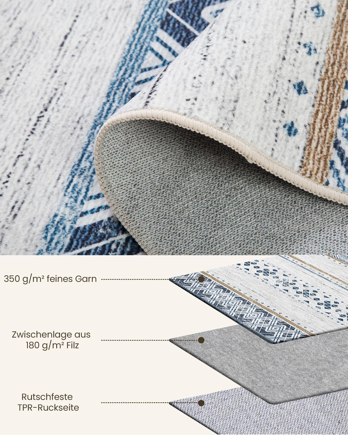 Thumbnail 2 de Tapis lavable en machine DEFYNEE 150 x 210 cm à poil court (brun bleu)