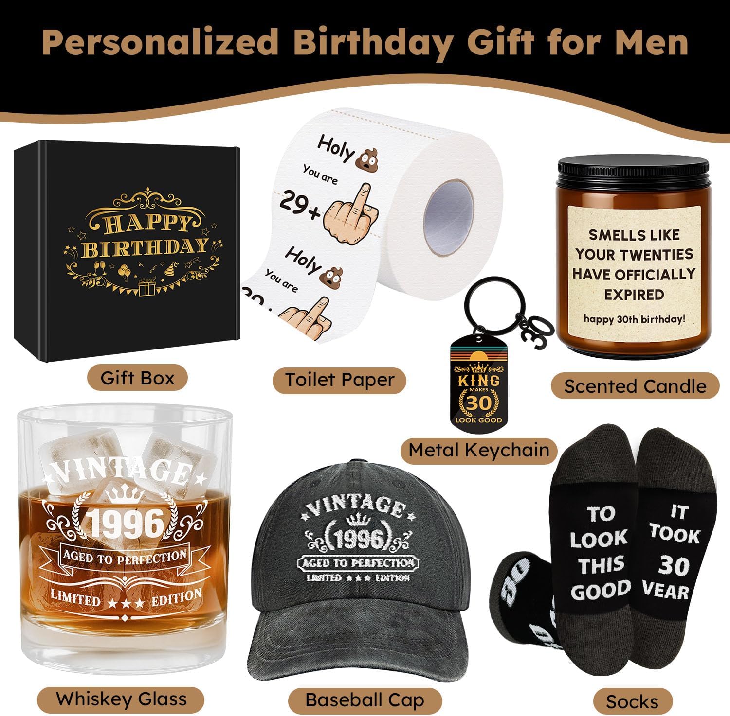 Thumbnail 1 de 30th Birthday Gifts for Men - Funny 1996 Milestone Gift Set
