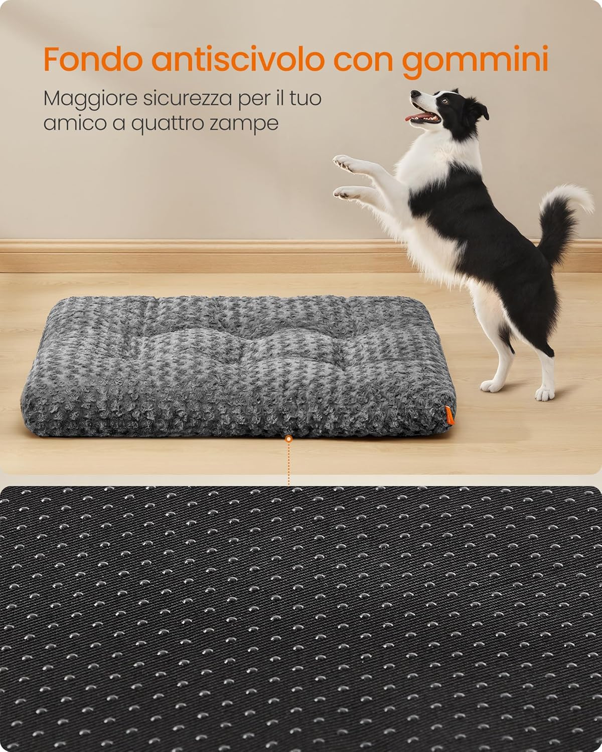 Detalle de Feandrea Cuccia per Cani XL 110 x 73 cm: letto a cuscino in peluche grigio ardesia con imbottitura soffice