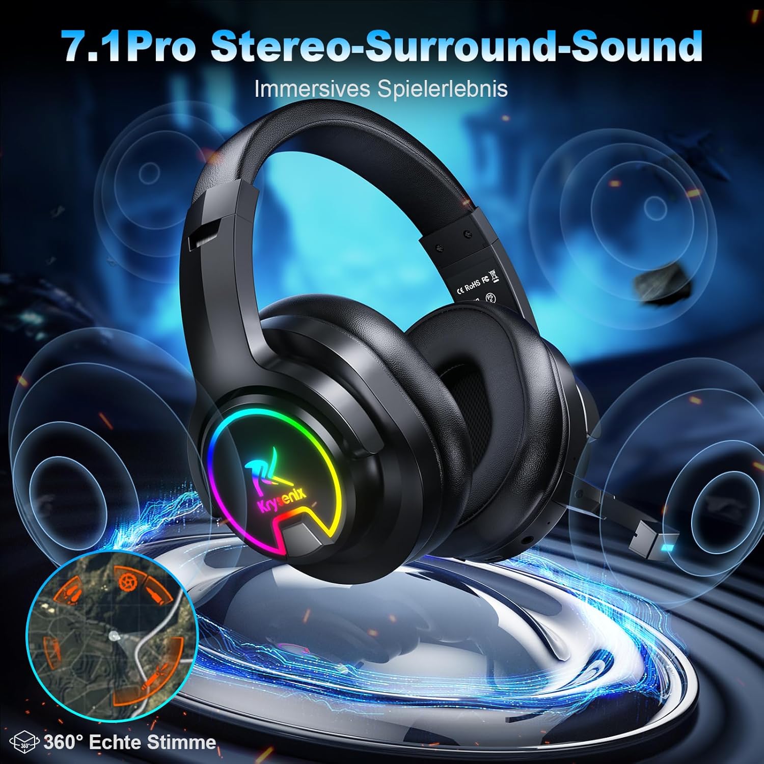 Thumbnail 6 de Krysenix PG3 Wireless Gaming Headset (48 Stunden, 2,4 GHz & Bluetooth 5.4) für PS4, PS5, PC, Mac & Switch