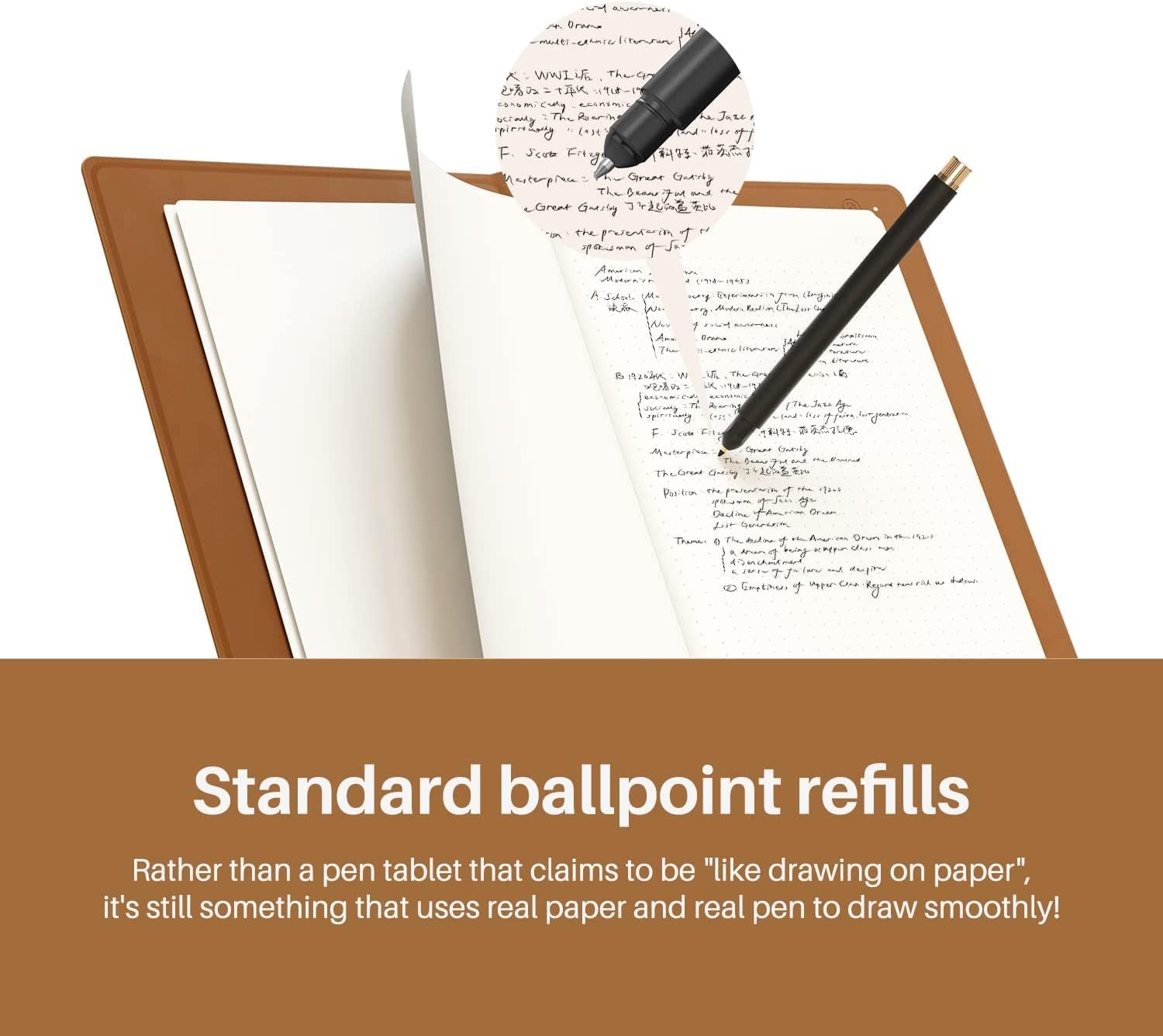 Detalle de HUION Note Smart Notebook Digital Writing Pad with Bluetooth 5.0 and 8192 pressure levels (A5, Brown)