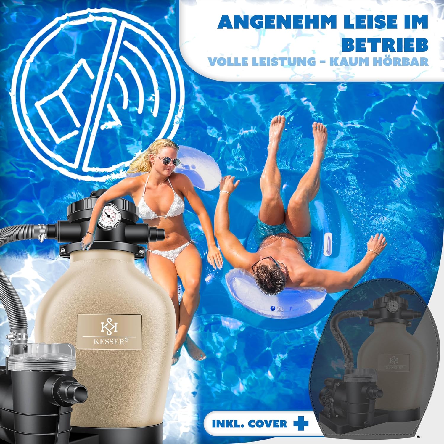 Detalle 2 de KESSER Sandfilteranlage für Pool bis 60.000 L – 10.200 L/h Pumpe, 400 W, 20-L-Tank, 7-Wege-Ventil