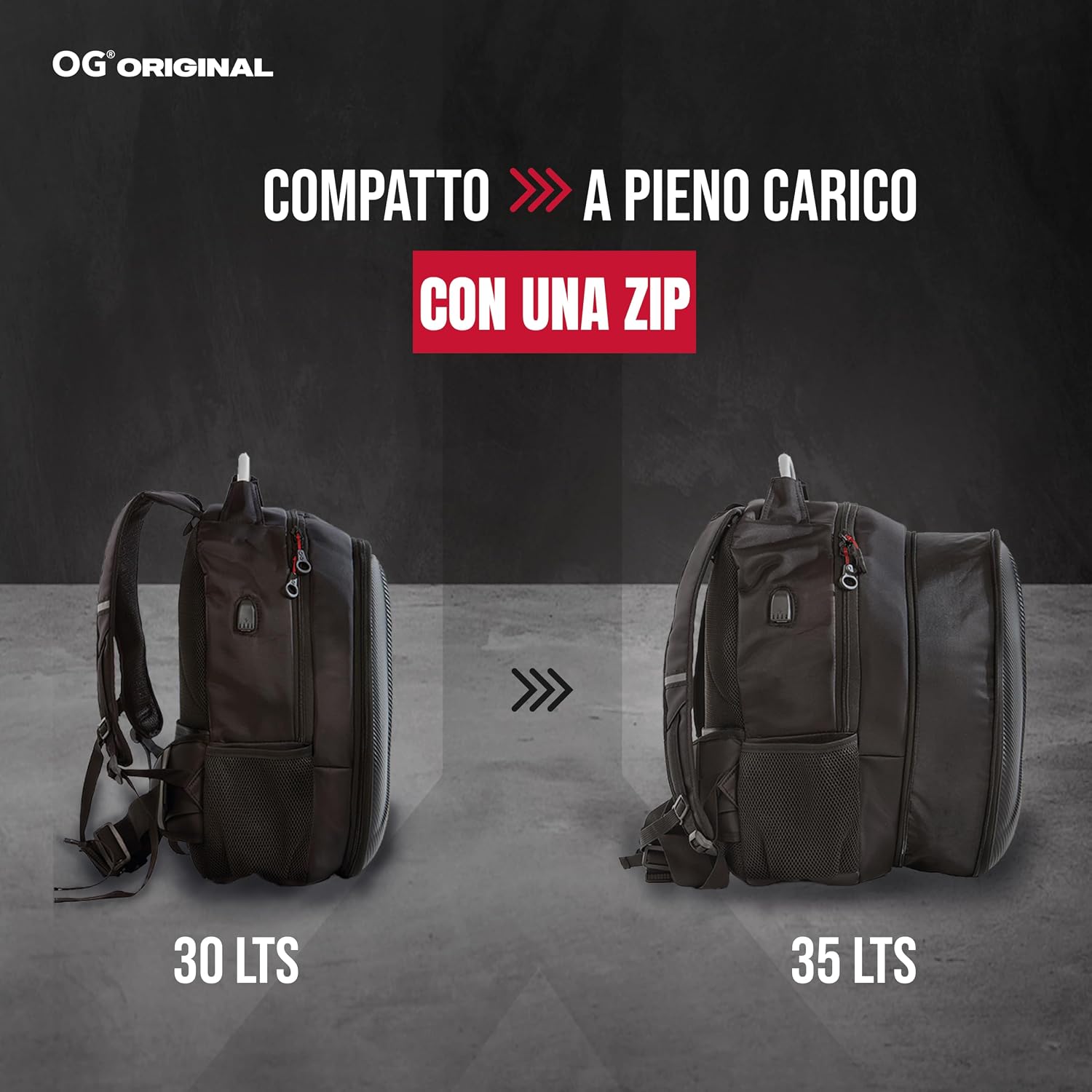 Detalle de OG Original GetAway Zaino moto impermeabile 35–45 L, grande capacità espandibile e casco portatile