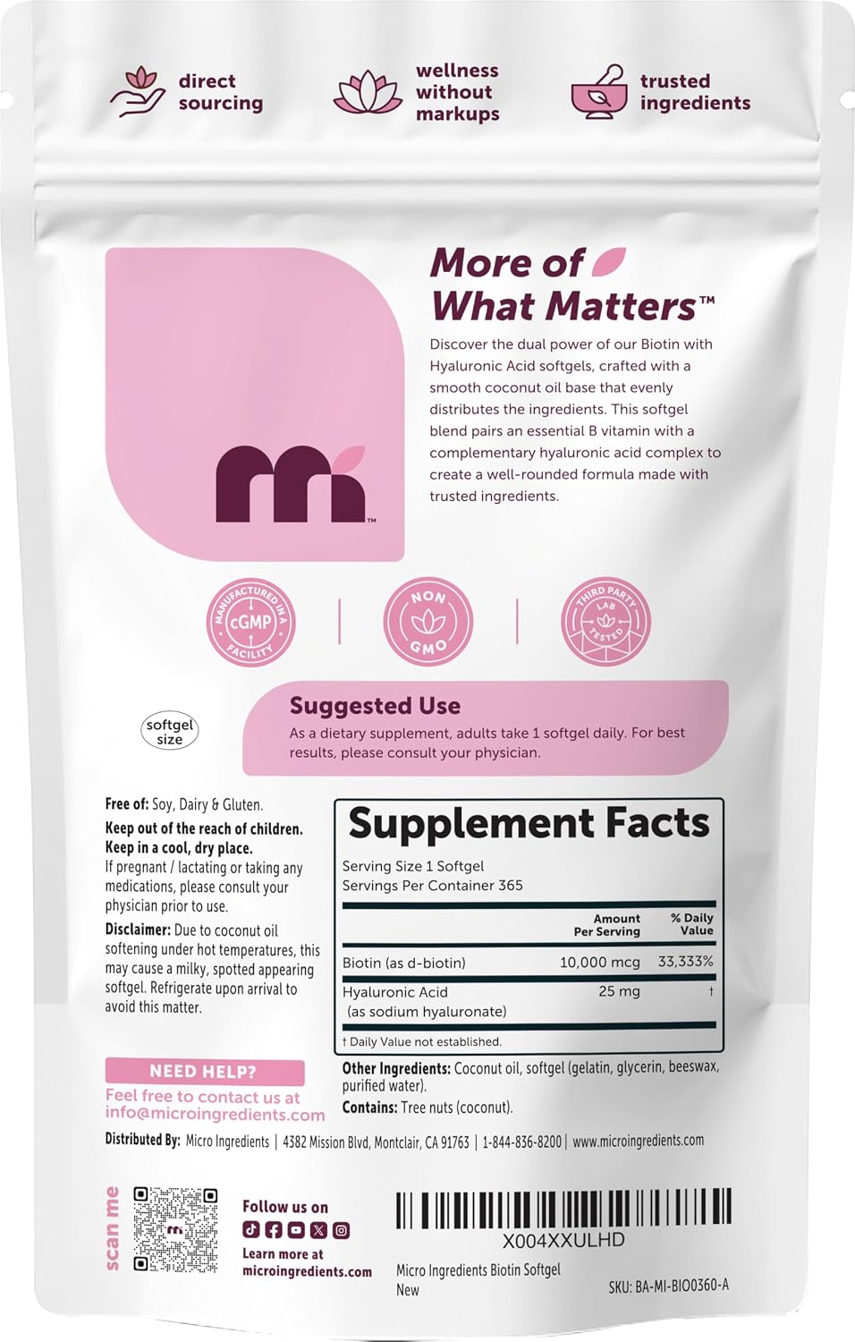 Thumbnail 6 de Micro Ingredients Biotin Supplement 365 Softgels