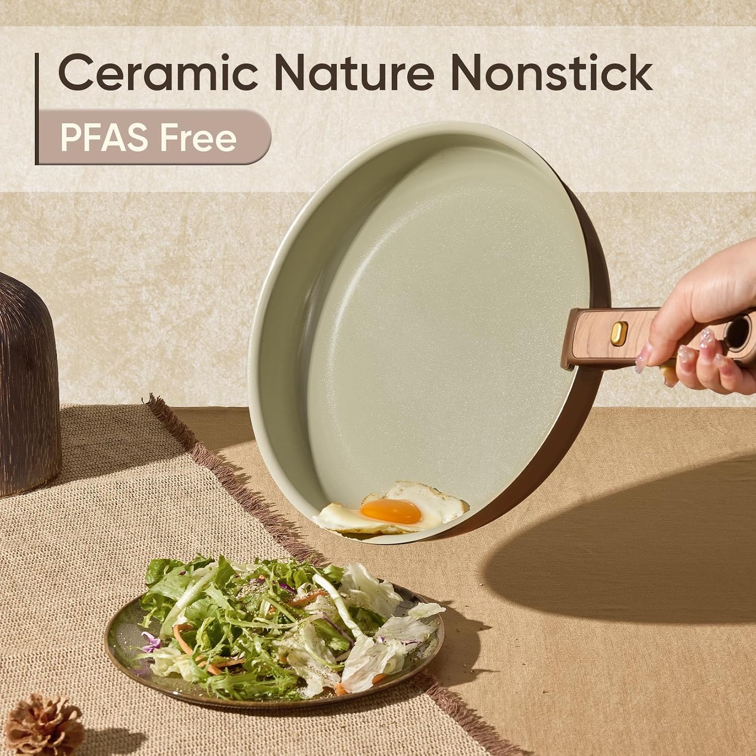 Thumbnail 2 de CAROTE Ceramic Cookware Set: 19-Piece Pistachio Green Nonstick with Detachable Handles