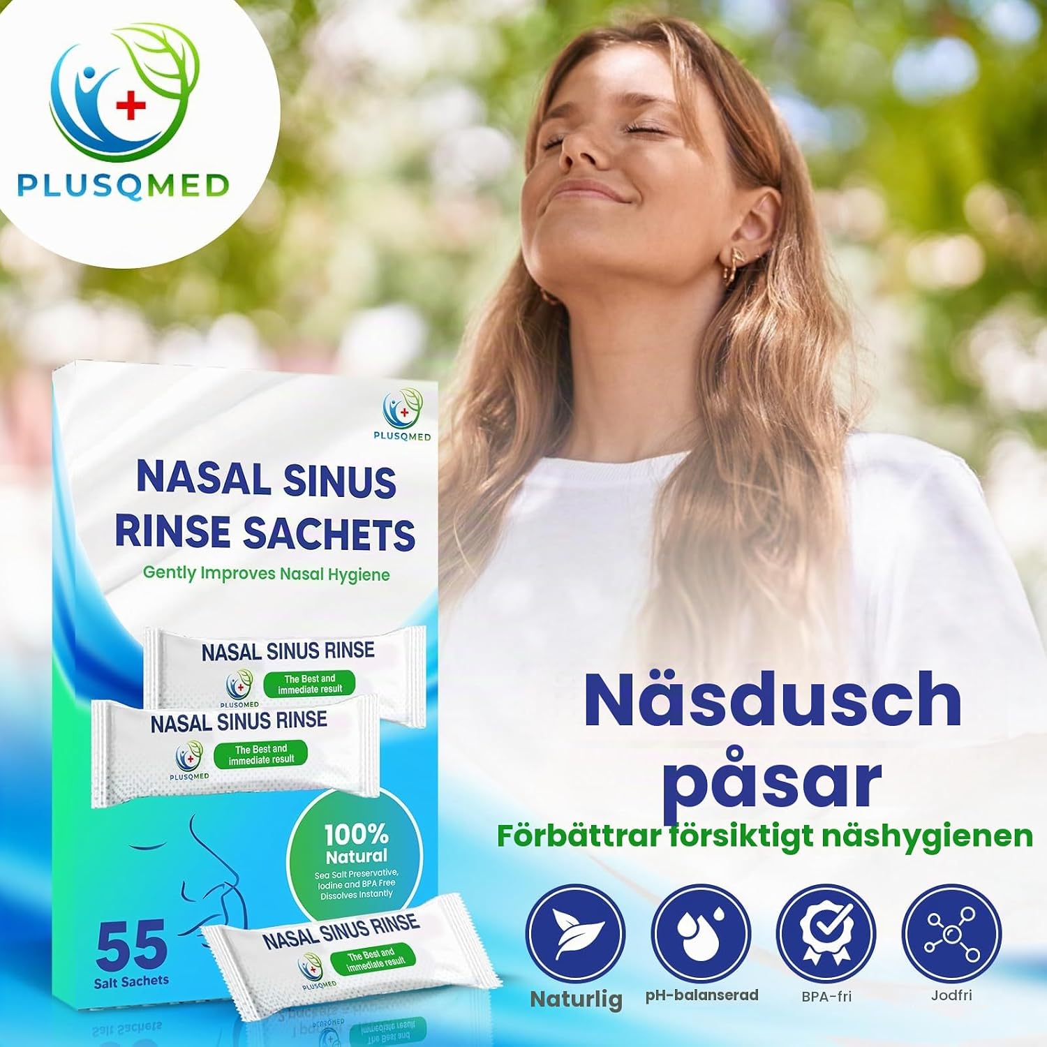 Detalle 2 de PLUSQMED nässköljningssalt, 55 portionspåsar à 2,7 g
