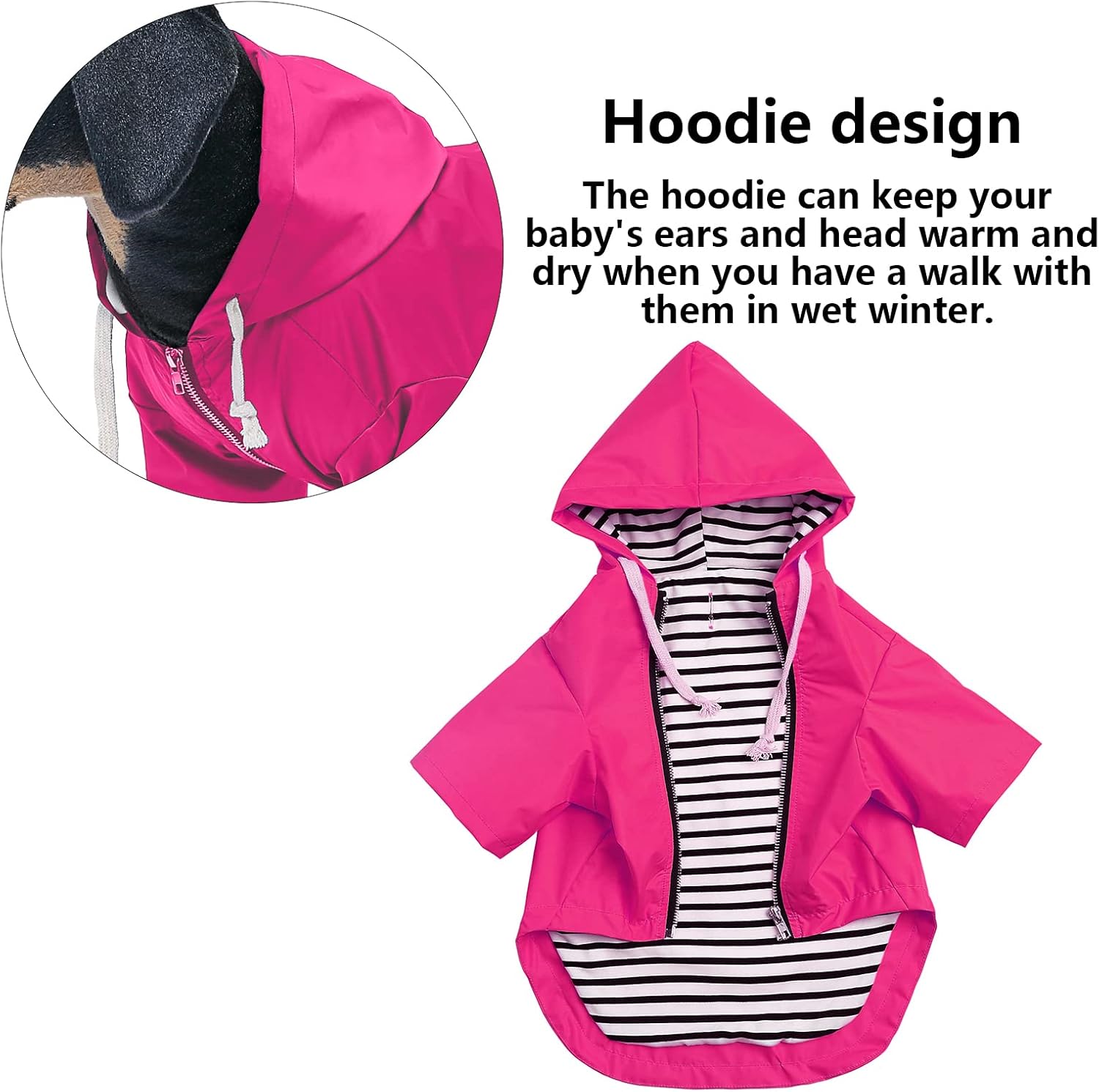 Thumbnail 3 de Morezi waterproof dog raincoat with legs, zip closure and harness hole (Pink, S)