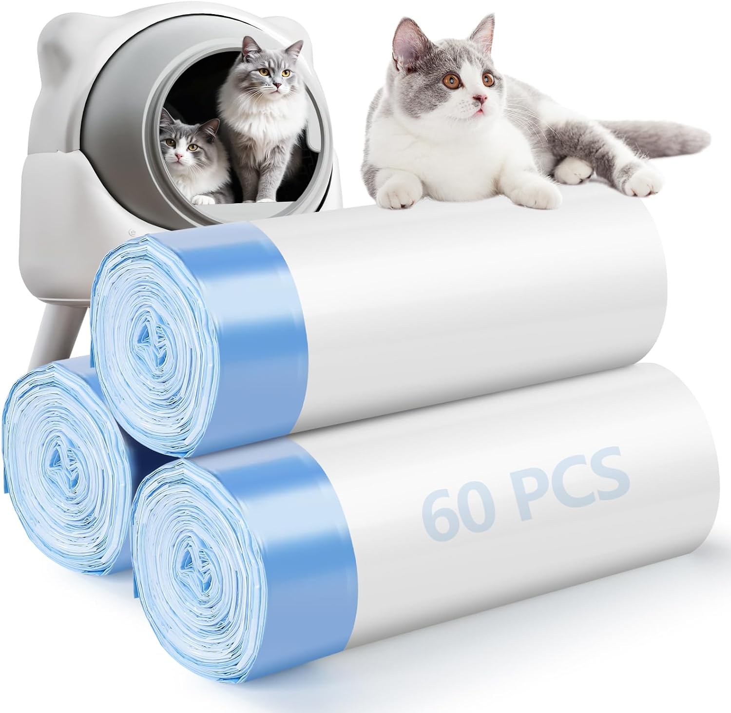 Detalle de ondware 60-Count Litter Box Bags, 10–12 Gallons, Thick LDPE, Drawstring