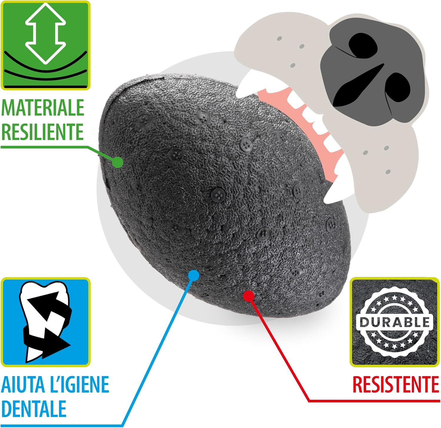 Detalle de Ferplast CHEWA BOING RUGBY pallina per cani grandi, rimbalza e galleggia (nero)