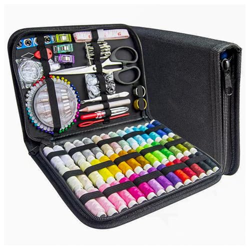 JUNING kit de costura XL con estuche de transporte y 42 carretes para viajes y emergencias