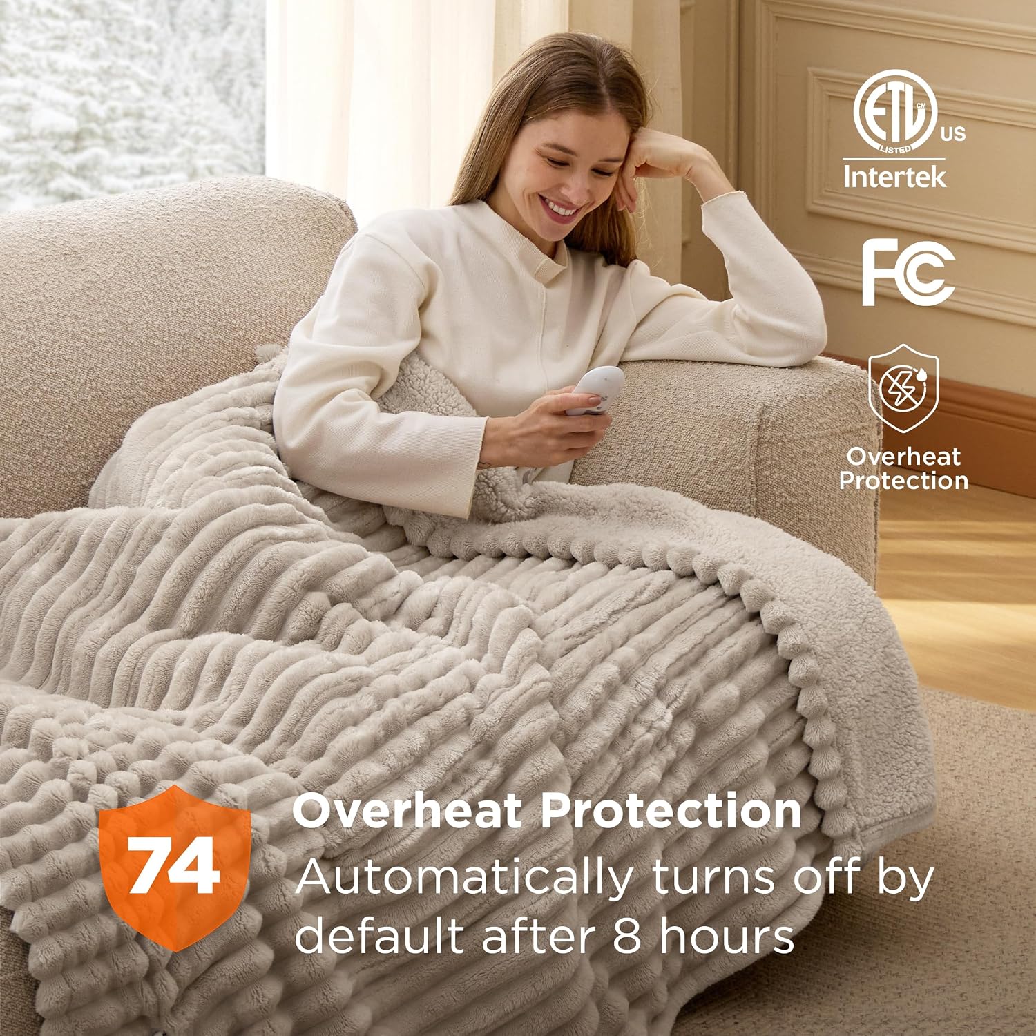 Thumbnail 3 de Bedsure BS-200B Twin Electric Blanket, Ribbed Flannel and Sherpa, 6 Heat Settings