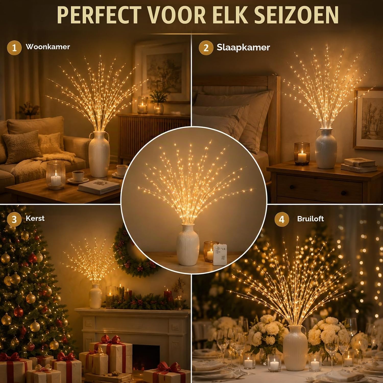 Detalle 2 de Afaiup XRD-01 set van 2 led-berkentakken, 70 cm, 132 warmwitte leds