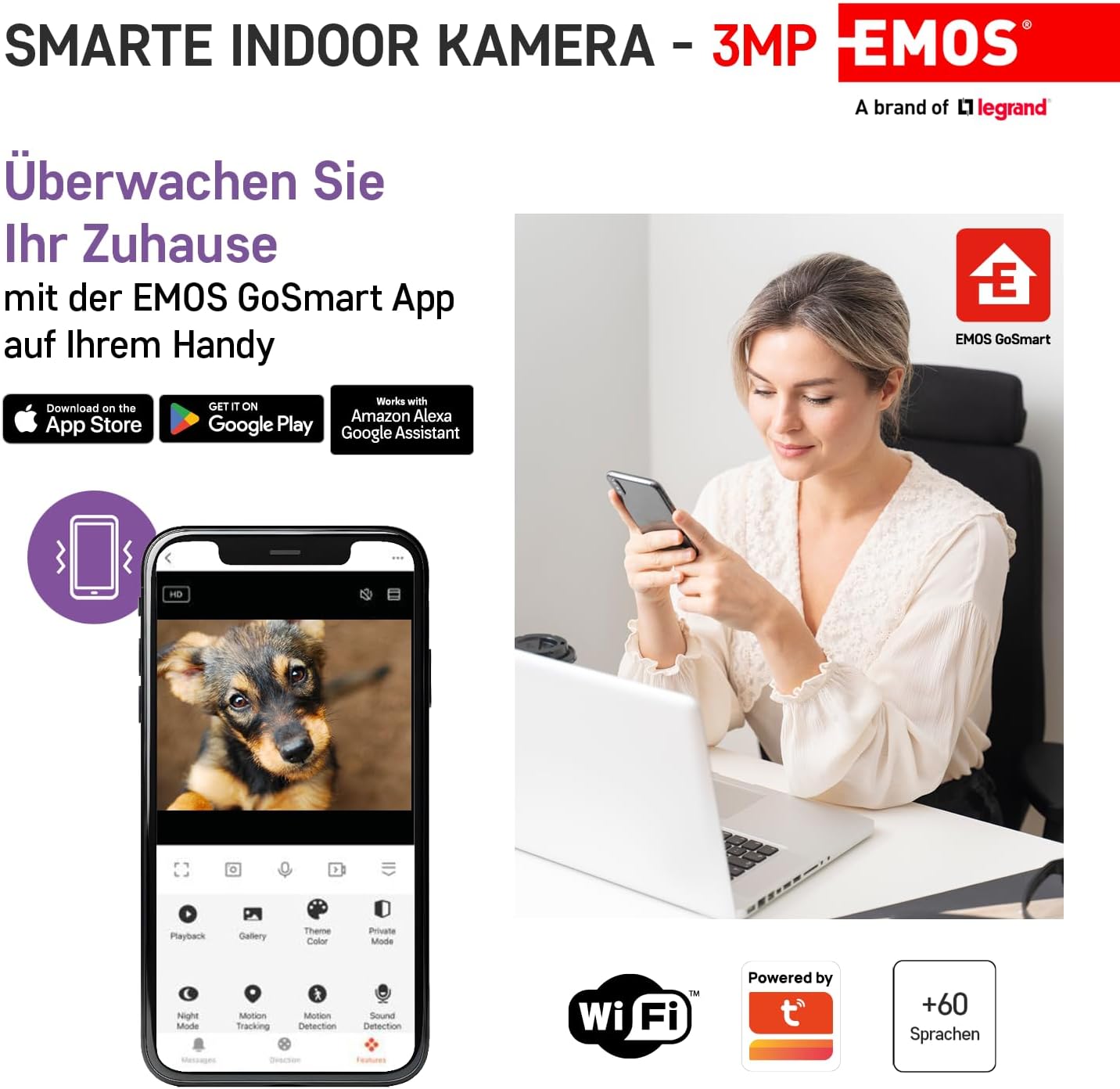 Detalle 2 de EMOS IP-110 CUBEV2 kamera wewnętrzna Wi-Fi 3 MP, obrotowa, z trybem nocnym