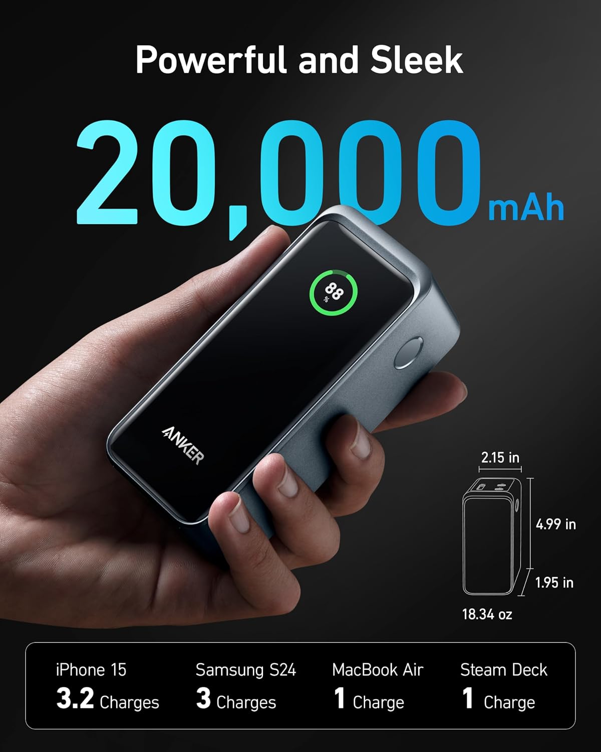 Detalle 2 de Anker Prime Power Bank 20.000 mAh 200 W