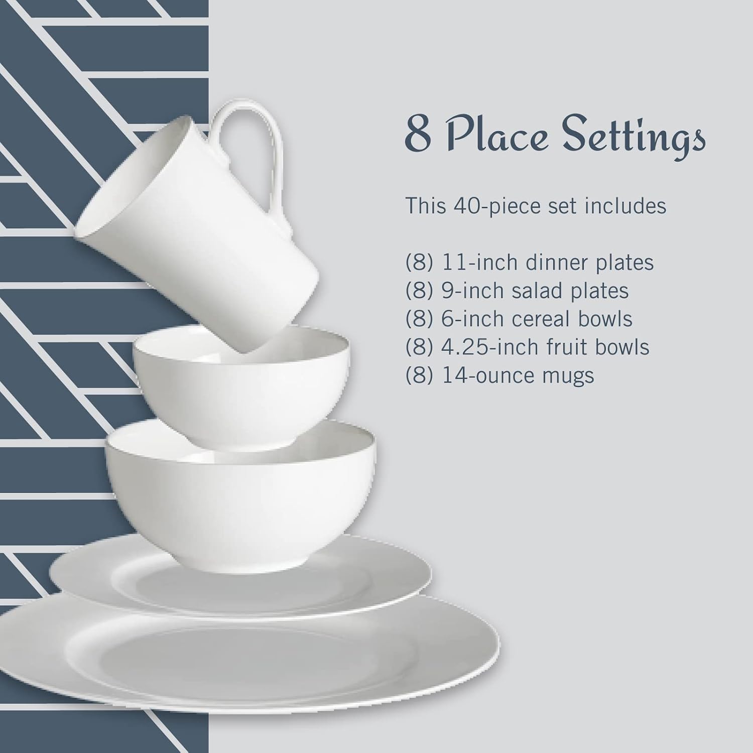 Detalle 2 de Mikasa Delray 40-Piece Bone China Dinnerware Set (White) for 8