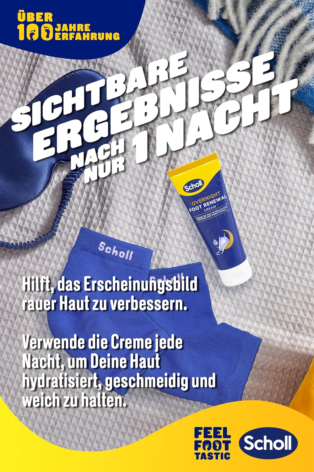 Detalle de Scholl Overnight Fußpflege-Set: Intensive Nachtpflege mit Creme und wiederverwendbaren Gel-Fersenstrümpfen
