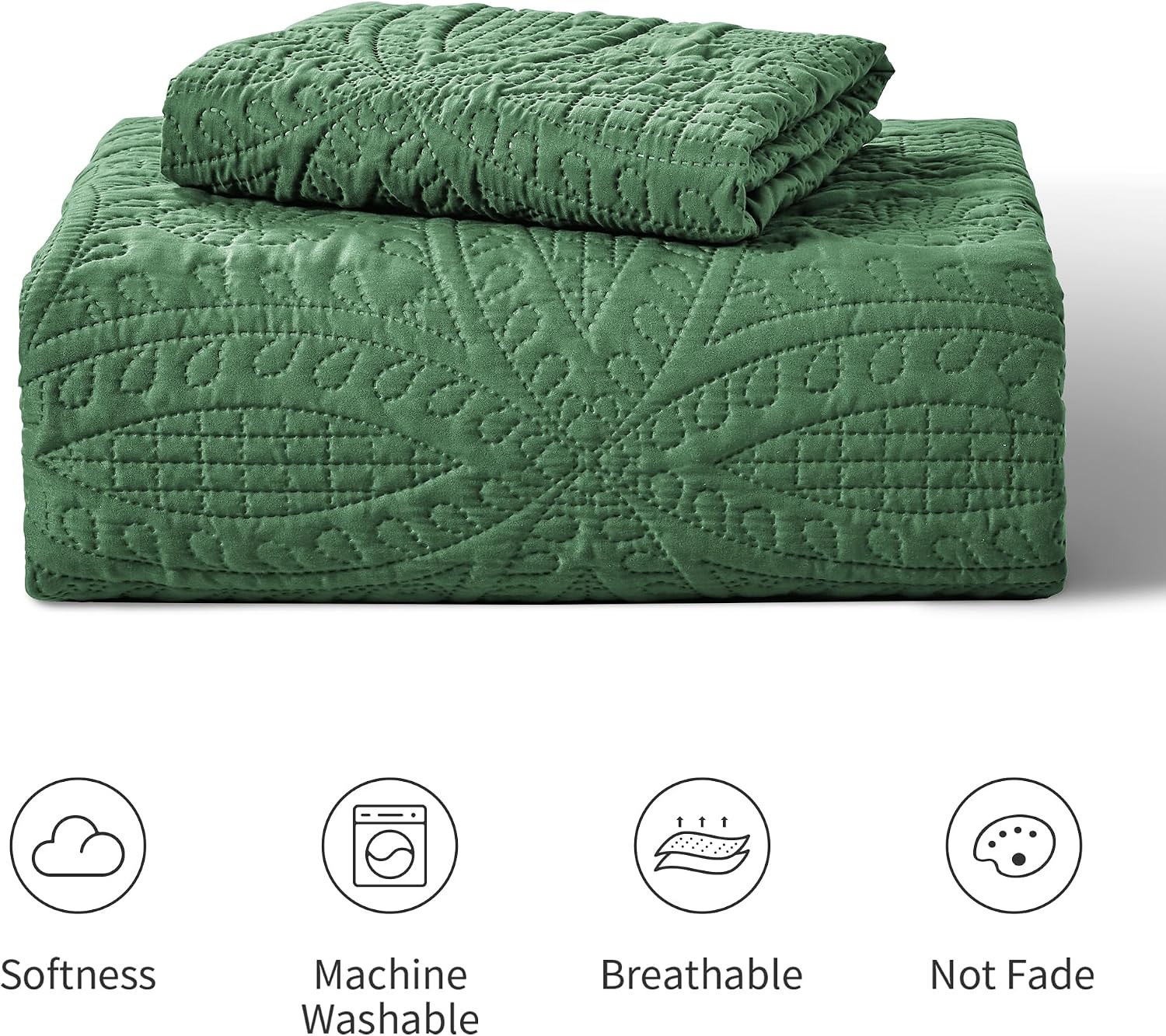 Thumbnail 6 de Love's cabin HU-XI-201 Twin Quilt Set, Dark Green Microfiber, Coin Pattern