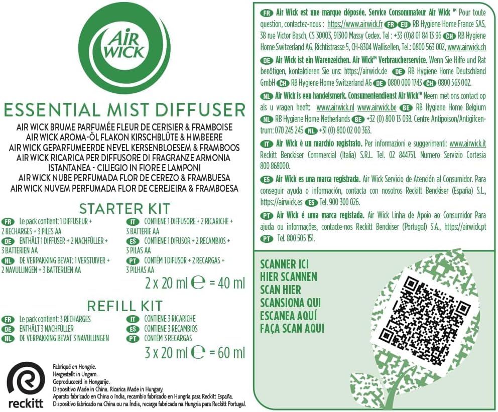 Detalle de Air Wick Armonia Istantanea - Ricariche Diffusore Oli Essenziali, Ciliegio in Fiore e Lamponi (3x20ml)