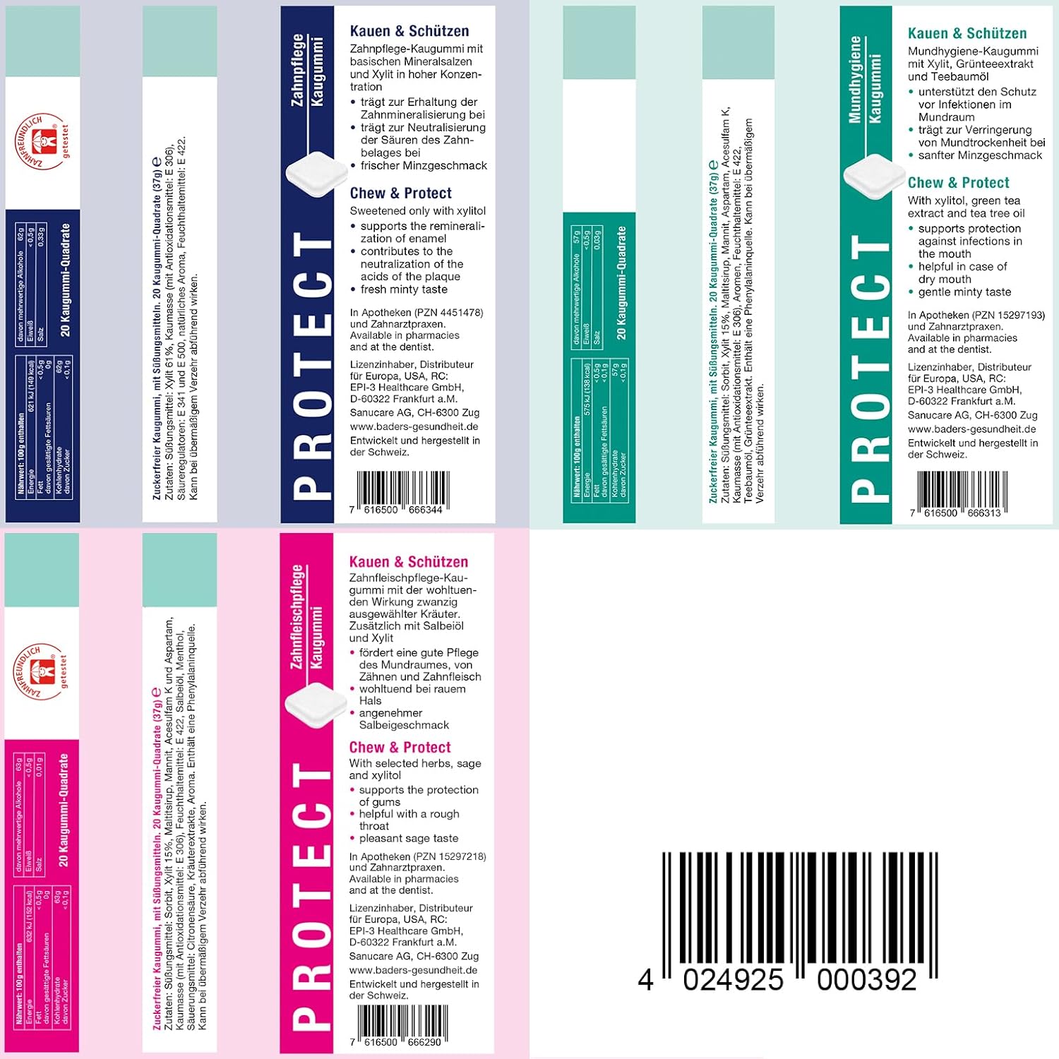 Thumbnail 1 de BADERs PROTECT Funktions-Kaugummi 3x20 Stück 🍬