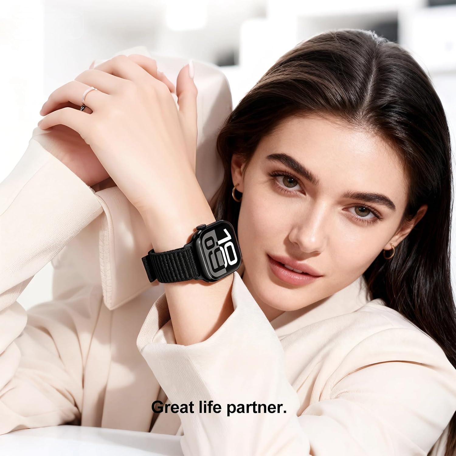 Detalle de OMECKY Sport Band for Apple Watch (46mm/44mm/49mm) Nylon Stretchy Loop — Breathable, All-Day Comfort