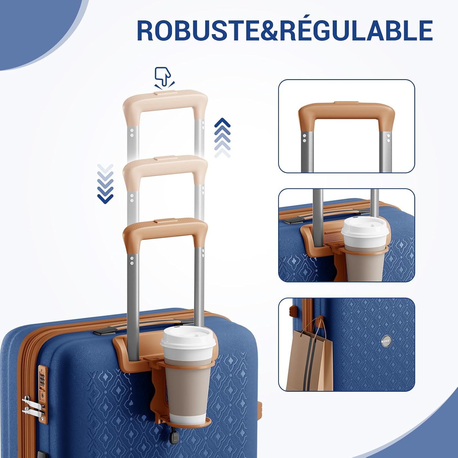 Detalle de Kono Valise Grande Taille Extensible – Valise Soute à Roulettes 4 Spiners en Polypropylène