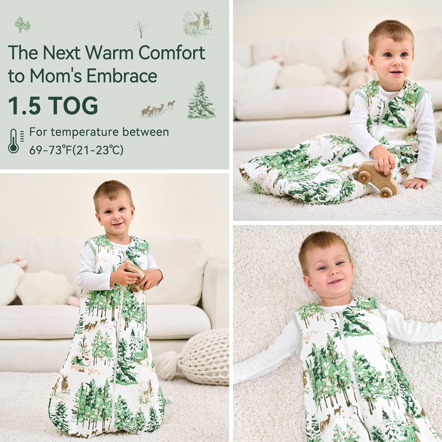 Detalle 2 de Unnivoll Baby Schlafsack 1,5 Tog 0–6 Monate 67 cm – Baumwolle & warmes Winter-/Herbstmodell