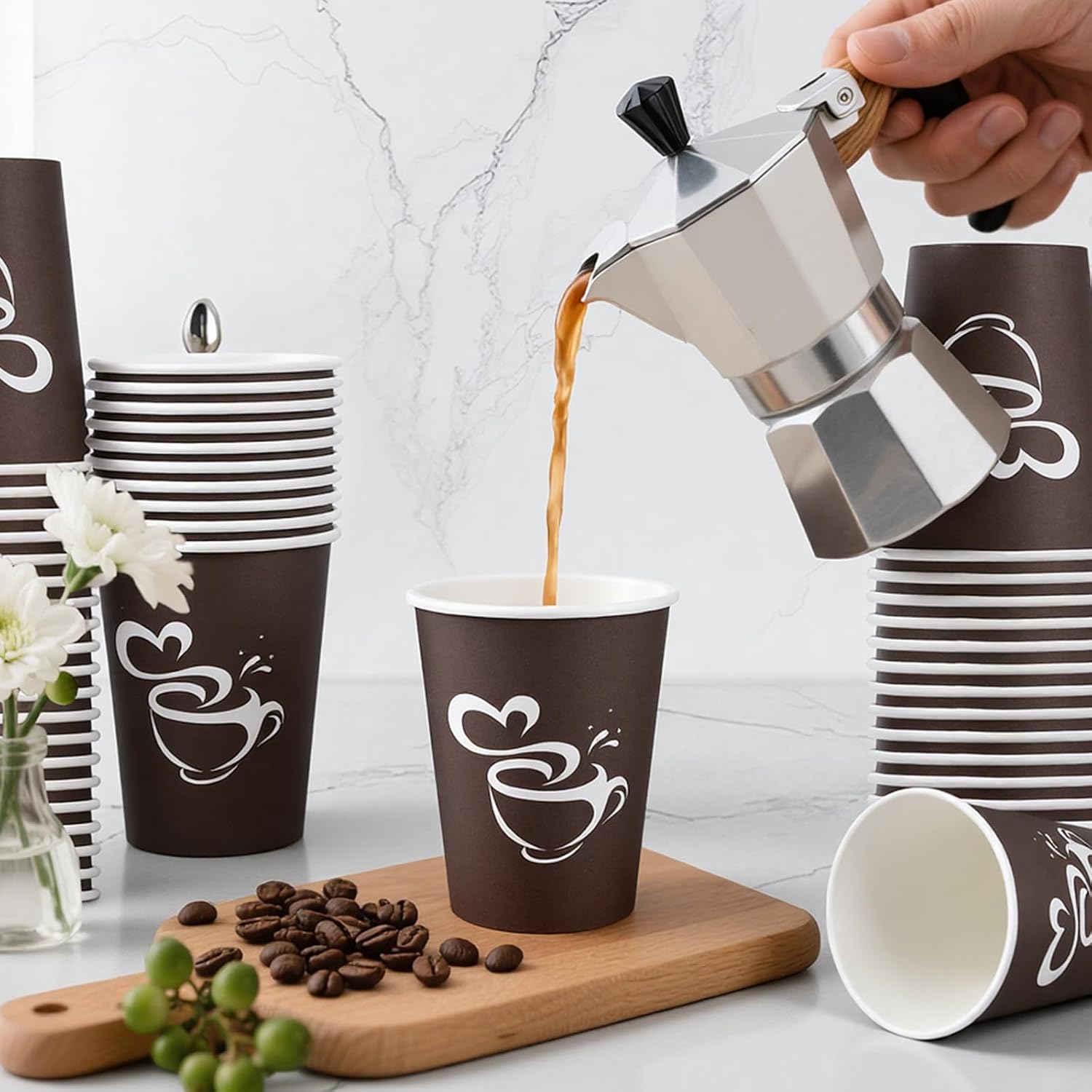 Detalle de Clawsoff 8 oz Paper Coffee Cups (400 Count): Leak-Proof, BPA-Free & Disposable for Hot or Cold Beverages