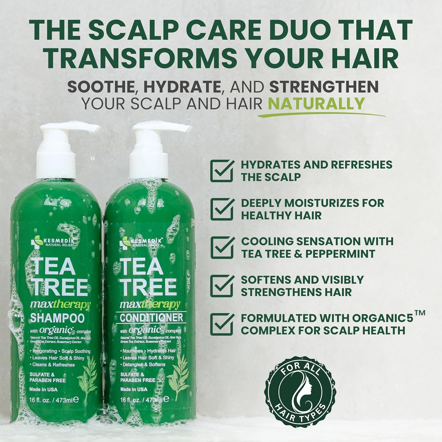 Detalle 2 de KESMEDIK Tea Tree Oil Shampoo Set 16oz