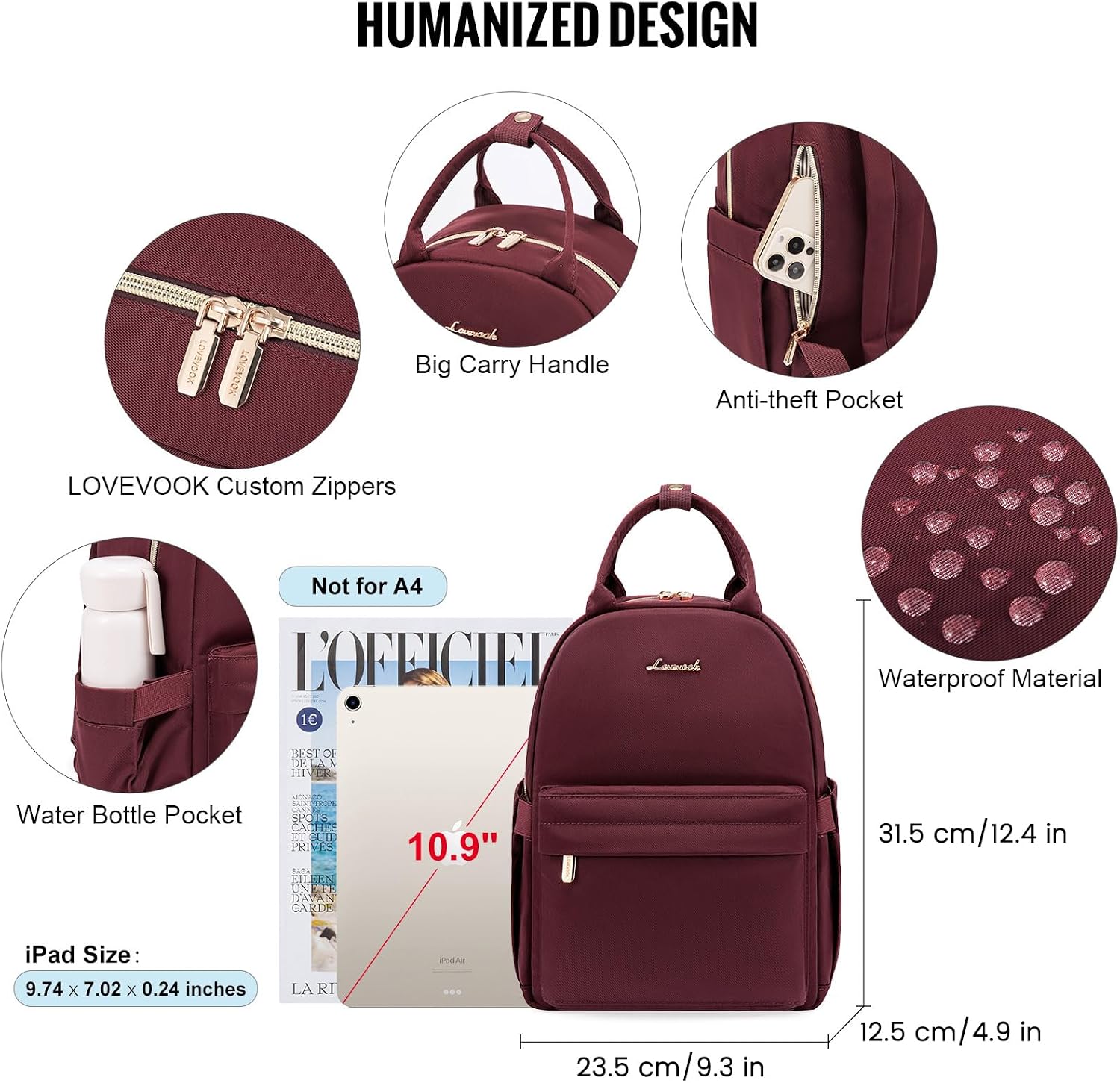 Thumbnail 3 de LOVEVOOK Backpack Small Waterproof 23.5cm