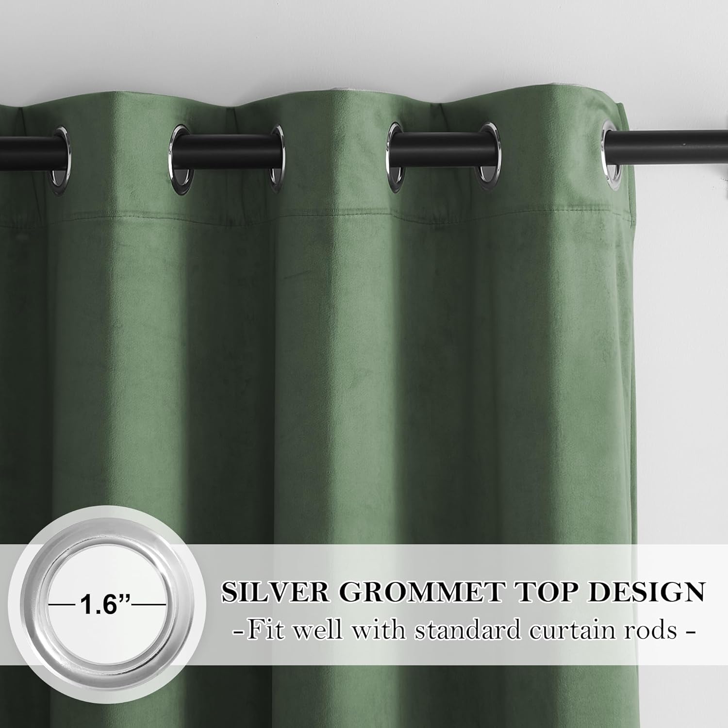 Thumbnail 1 de PONY DANCE Velvet Curtains W46xL84 Matcha Green