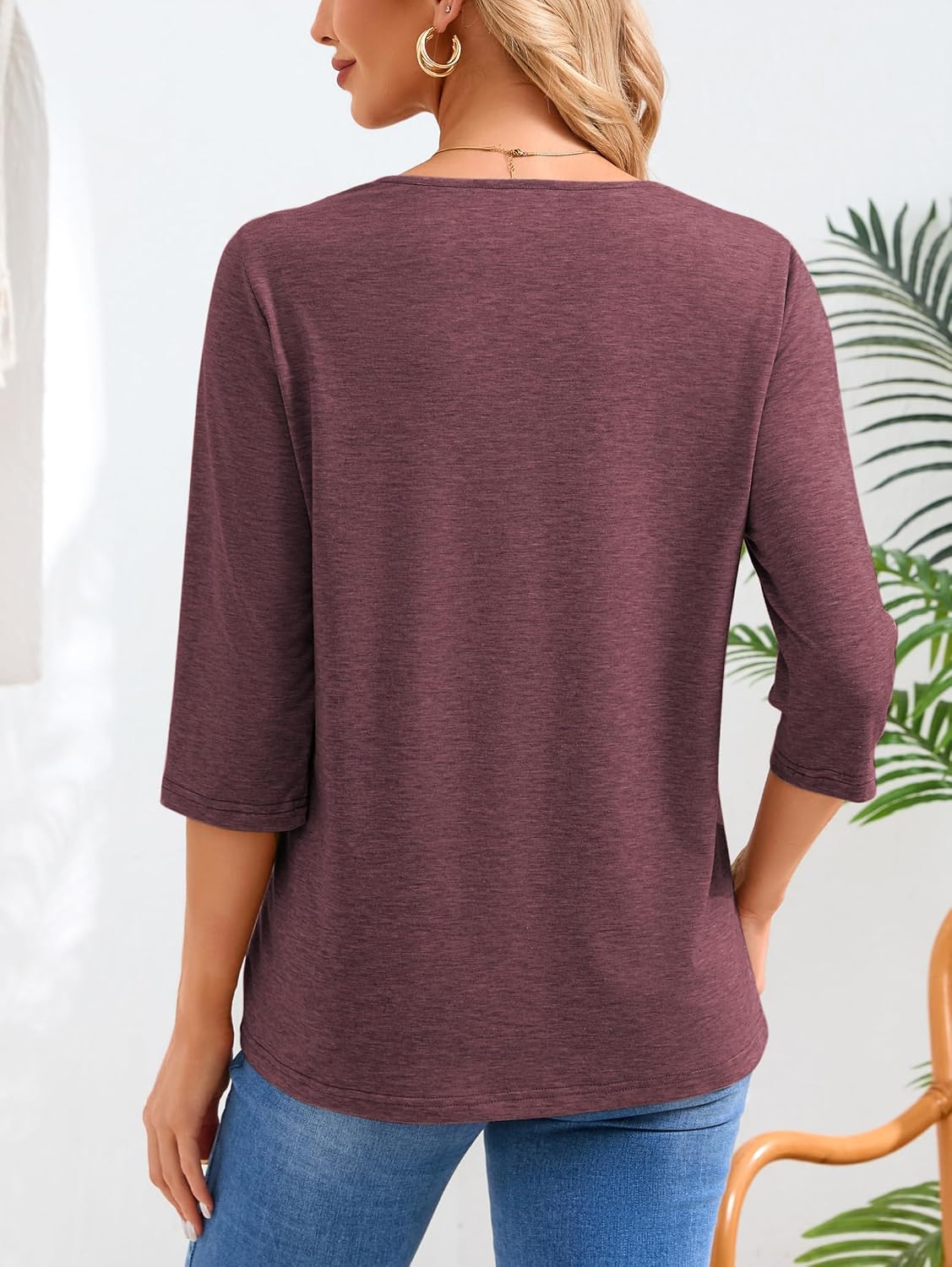 Thumbnail 3 de Famulily Pleated V Neck 3/4 Sleeve Top