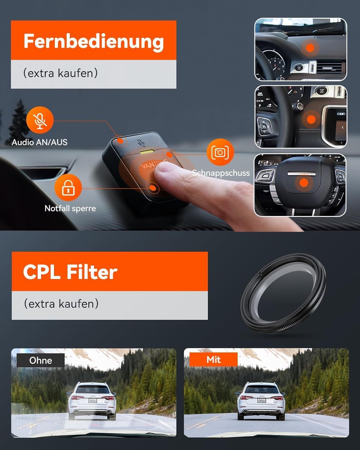 Thumbnail 6 de VANTRUE N5: Dashcam 4 canaux 2.7K + 3x1080P avec vision à 360° et GPS