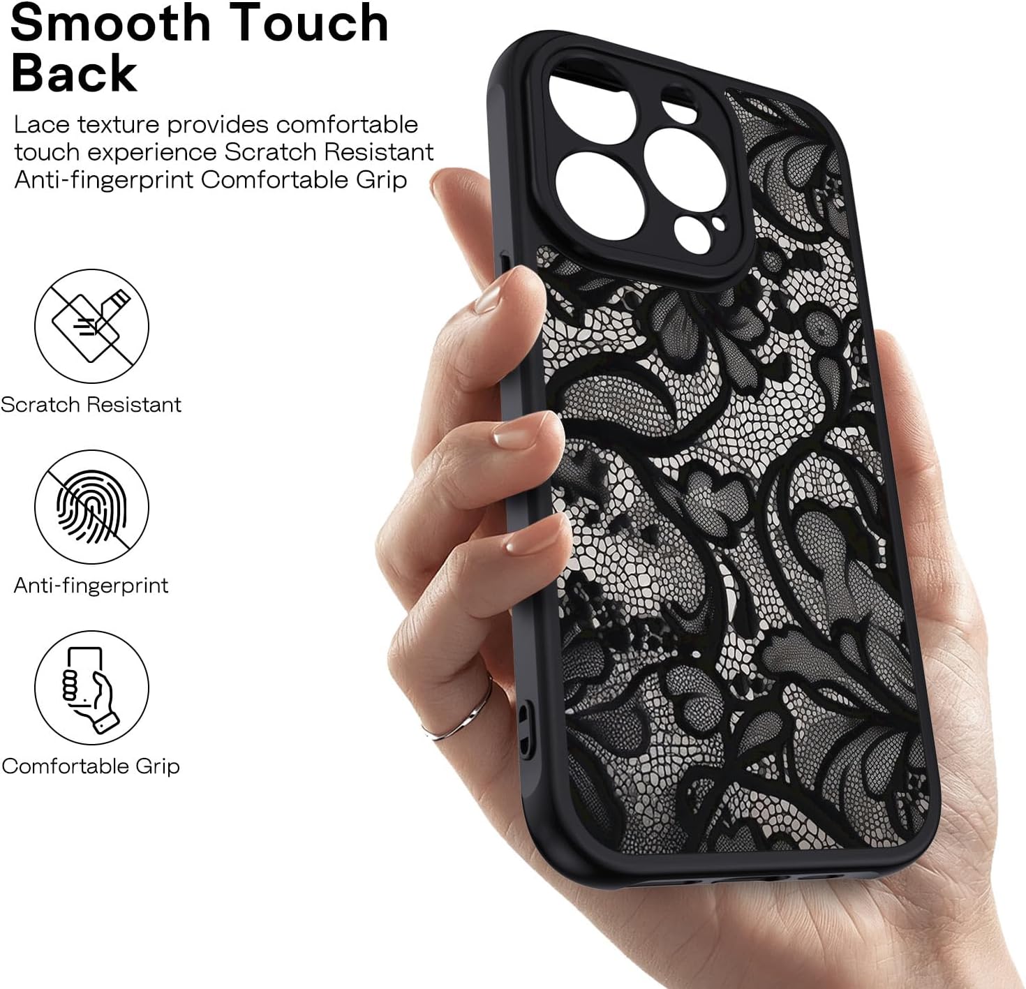 Detalle de XTCASE Cover per iPhone 16 Pro – Custodia Aesthetic Vintage Pizzo, Ultra Sottile e Antiurto