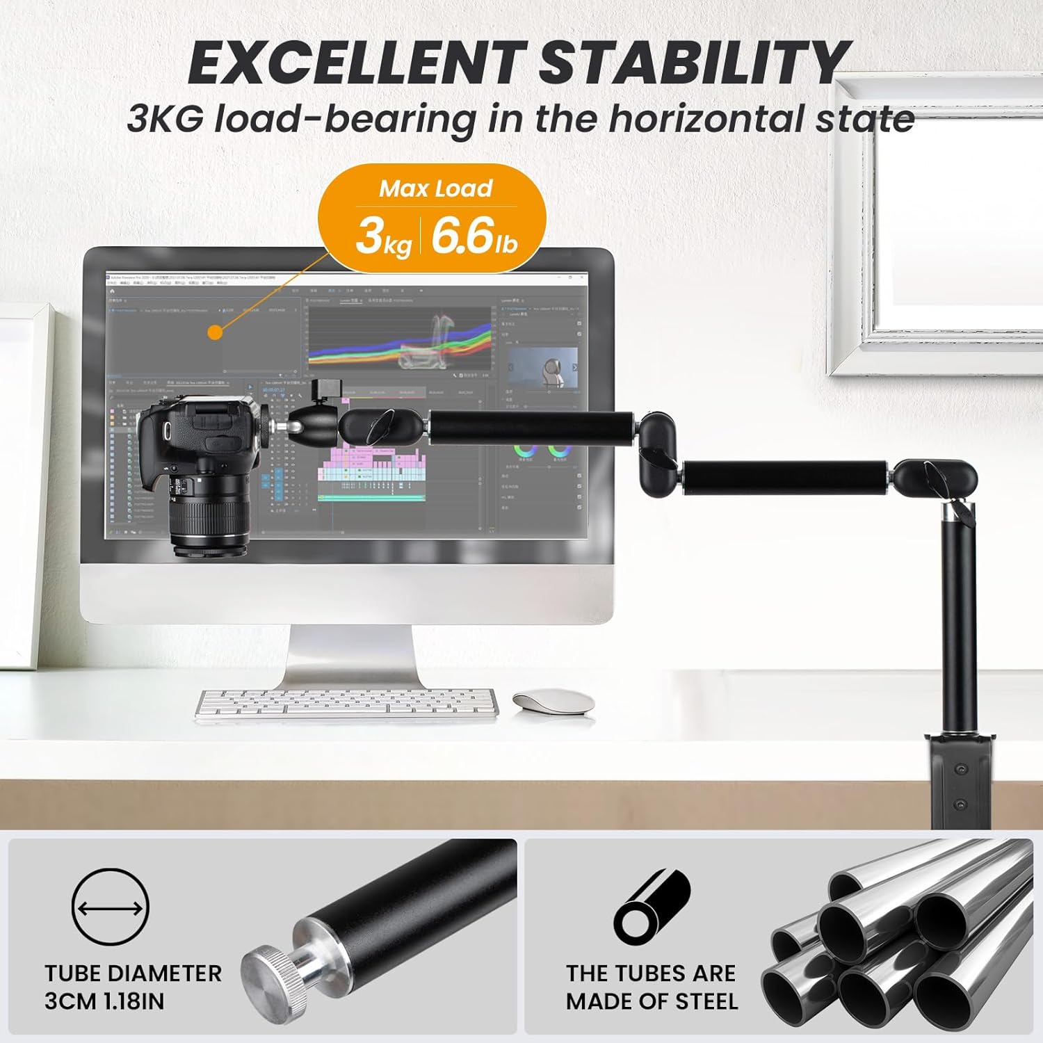 Thumbnail 1 de TARION Trépied supérieur pour caméra avec bras articulé flexible 360° et vis 3/8” / 1/4” (M)