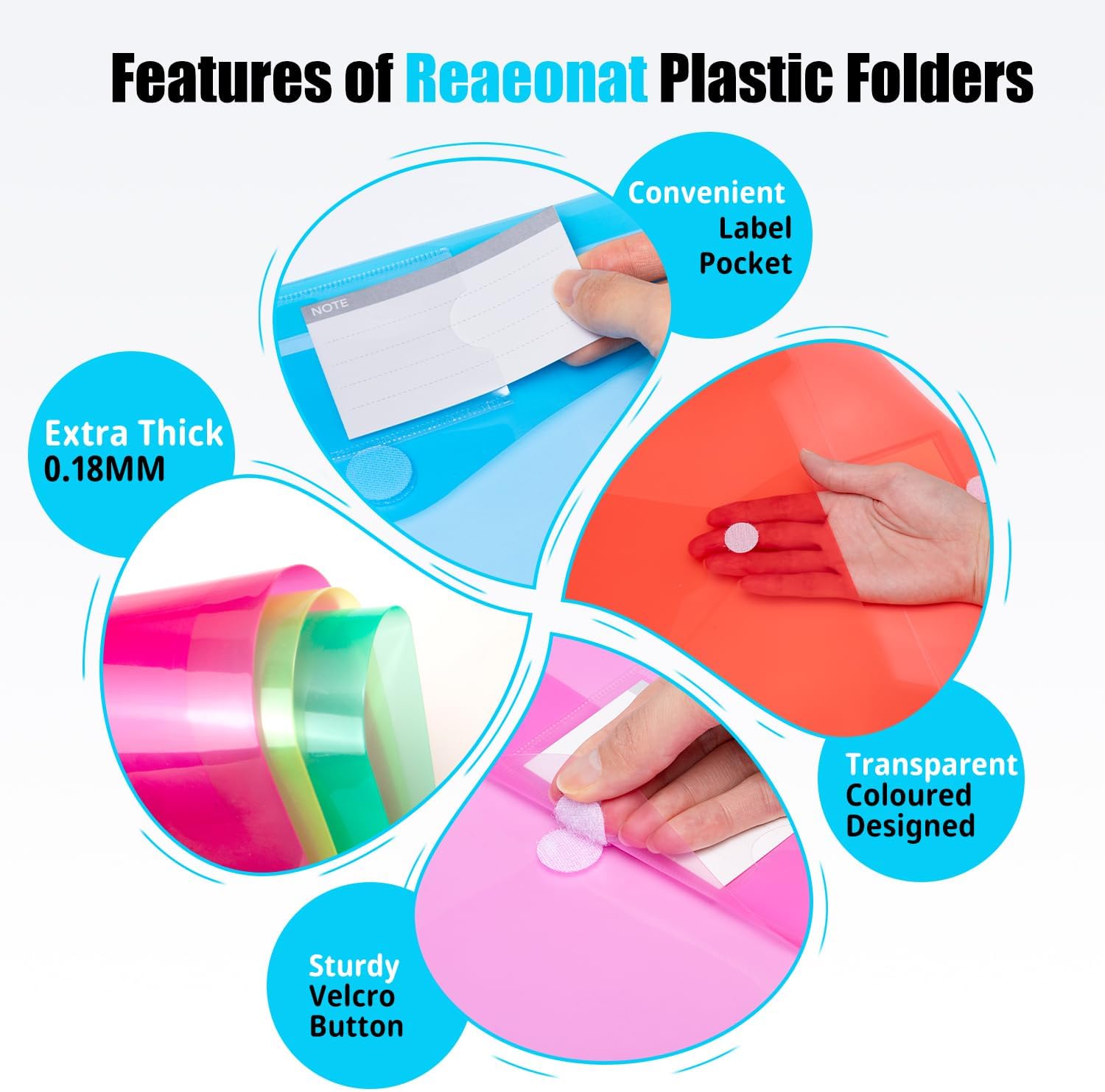 Thumbnail 2 de A4 Plastic Wallets, 30 Pack – Clear File Folders with Colourful Pockets and Label Window